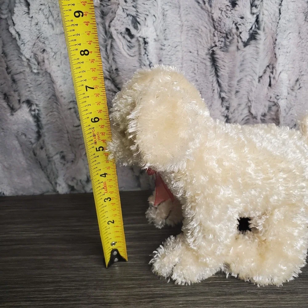 Snuggie Toy Light Brown Tan Puppy Dog Plush Stuffed Animal Red Sheer Bow